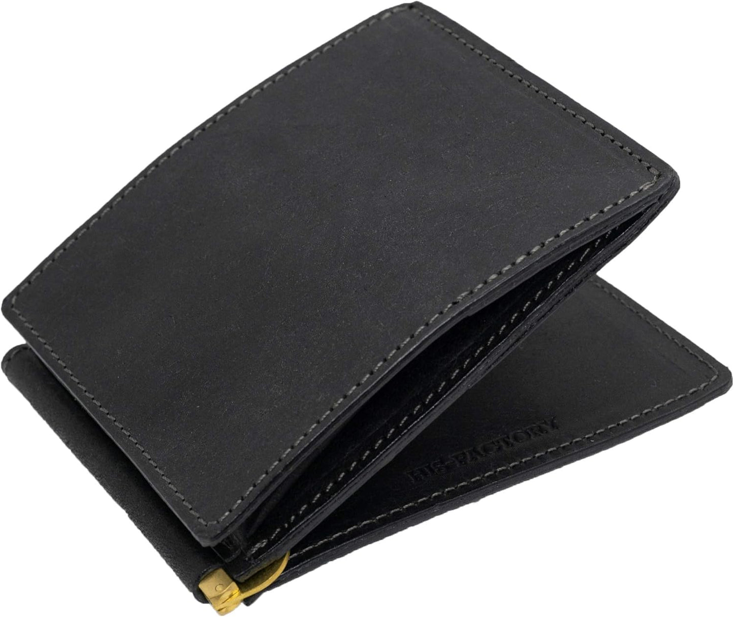 Hizu Factory Pueblo Genuine Leather Money Clip (with Coin Pocket) Made in Japan Artisan Handmade, Black