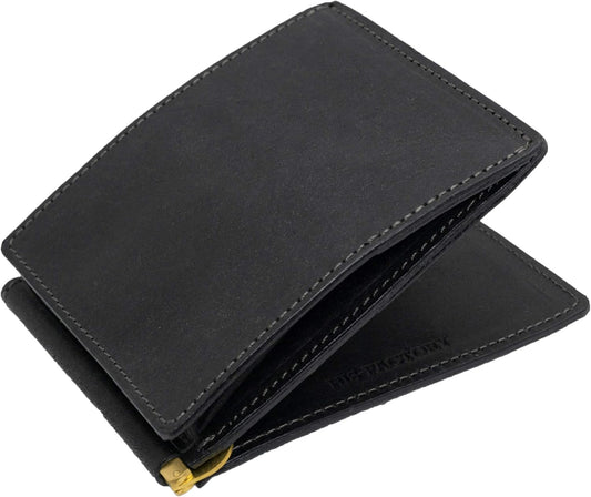 Hizu Factory Pueblo Genuine Leather Money Clip (with Coin Pocket) Made in Japan Artisan Handmade, Black