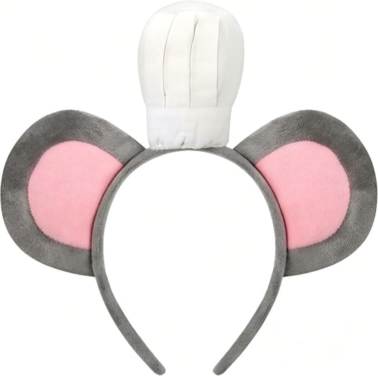 Serre Tete Souris avec Chapeau de Chef Oreilles de Souris Bandeau Cheveux pour Deguisement Animaux Duo Costume Adulte Enfant Carnaval Fete Anniversaire Accessoire Cosplay Gris