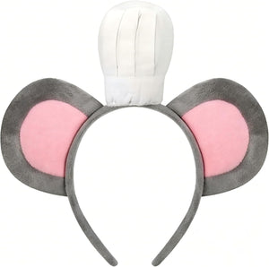 Serre Tete Souris avec Chapeau de Chef Oreilles de Souris Bandeau Cheveux pour Deguisement Animaux Duo Costume Adulte Enfant Carnaval Fete Anniversaire Accessoire Cosplay Gris