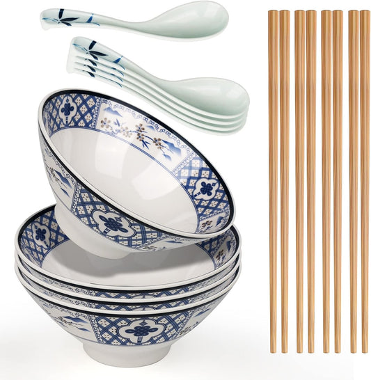 Japanese Ramen Bowl, Instant Ramen Bowl, For Udon, Buckwheat & Noodles, Breakfast, Melamine Material, Soup Bowl, Melamine Ramen Bowl, Plastic Ramen Bowl, Soup Bowl (Color: A-4 sets/White, Size: 9in)