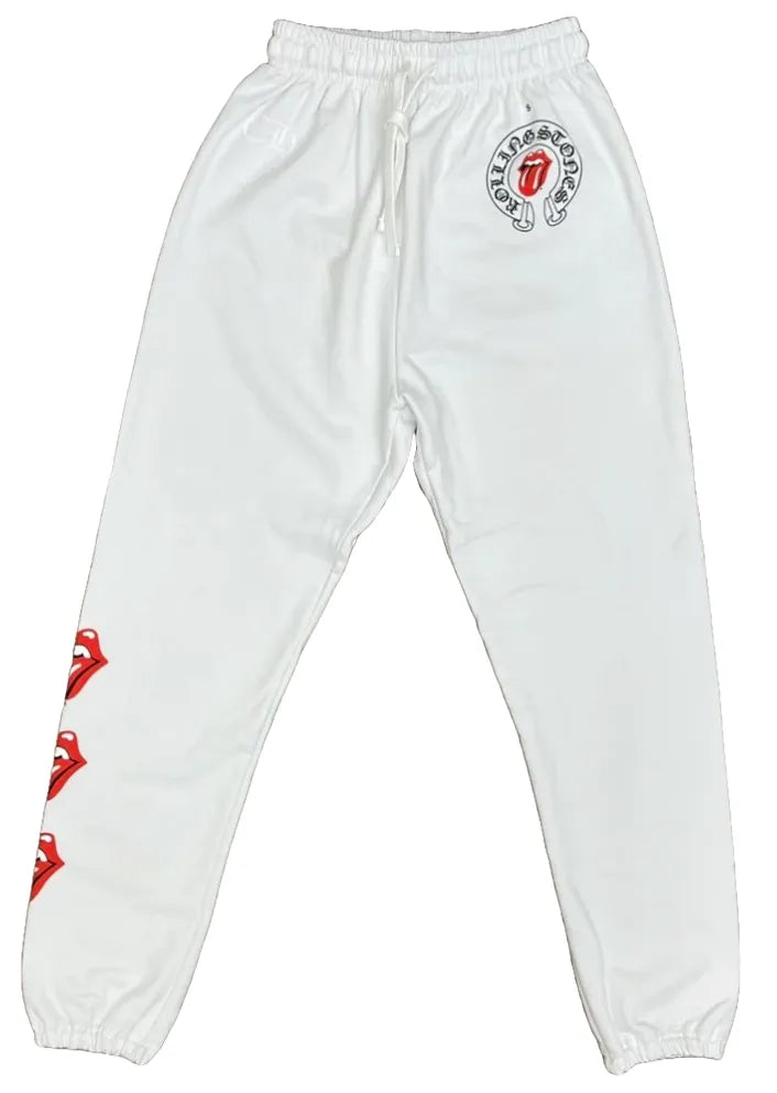CHROME HEARTS 'ROLLING STONES' WHITE SWEATPANTS