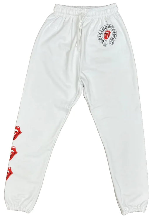 CHROME HEARTS 'ROLLING STONES' WHITE SWEATPANTS