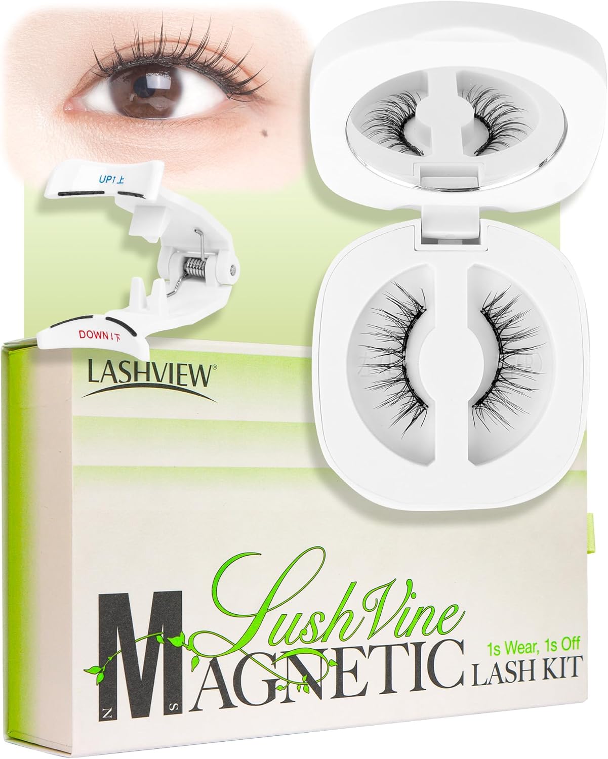 LASHVIEW with Magnetic Eyelash Applicator, Reusable Soft Magnetic Eyelashes Natural Look, No Glue Magnetic Eyelashes Kit, All Day Comfortable Windproof & Waterproof (L17)