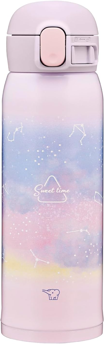 Zojirushi SM-WH48-VK Water Bottle, 16.2 fl oz (480 ml), Cute Kids Mug, Easy to Clean, Seamless Stopper, Only 3 Pieces, For Children, Hot & Cold Insulation, One Touch Mug, Starry Purple
