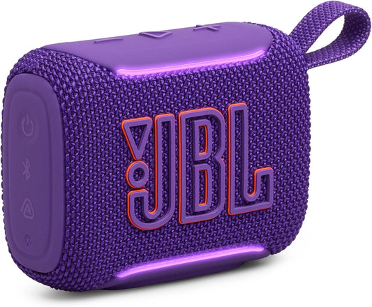 JBL JBLGO5PURJN GO5 Bluetooth Speaker, USB C Charging, IP68 Dustproof, Waterproof, Lossless Playback, Ambient Edge Light, AirTouch, Stereo Pairing, Small, App Compatible, Auracast Compatible, Passive