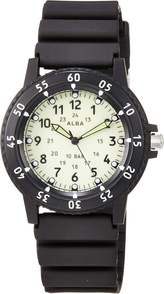 Seiko Watch AQPK413 Sports Wristwatch, Reinforced Waterproof for Daily Use (10 ATM), Rotating Bezel Included, Black, Dial Color - Cream, Sports Watch with Reinforced Water Resistant (10 ATM) Rotating