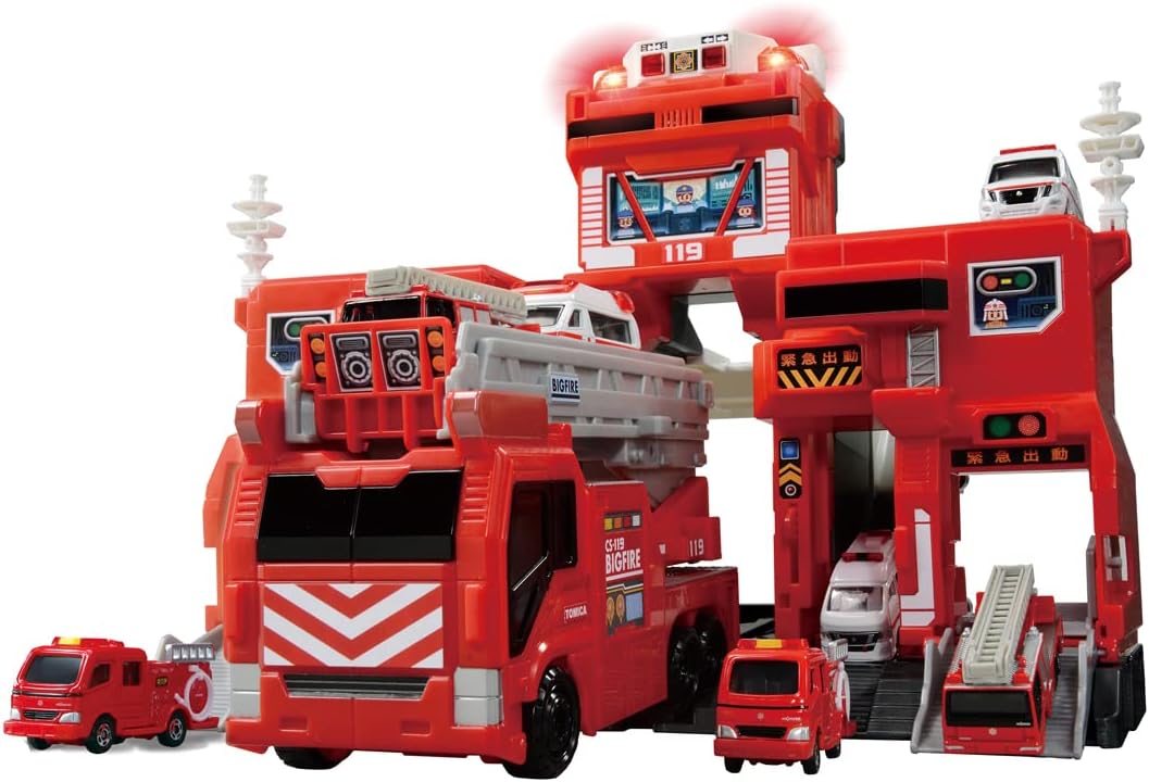 Takara Tomy Tomica Transform & Deploy! Big Fire & Command Station Mini Car Vehicle Toy for Boys Ages 3 and Up Toy Safety Standards Compliant ST Mark Certified TOMICA