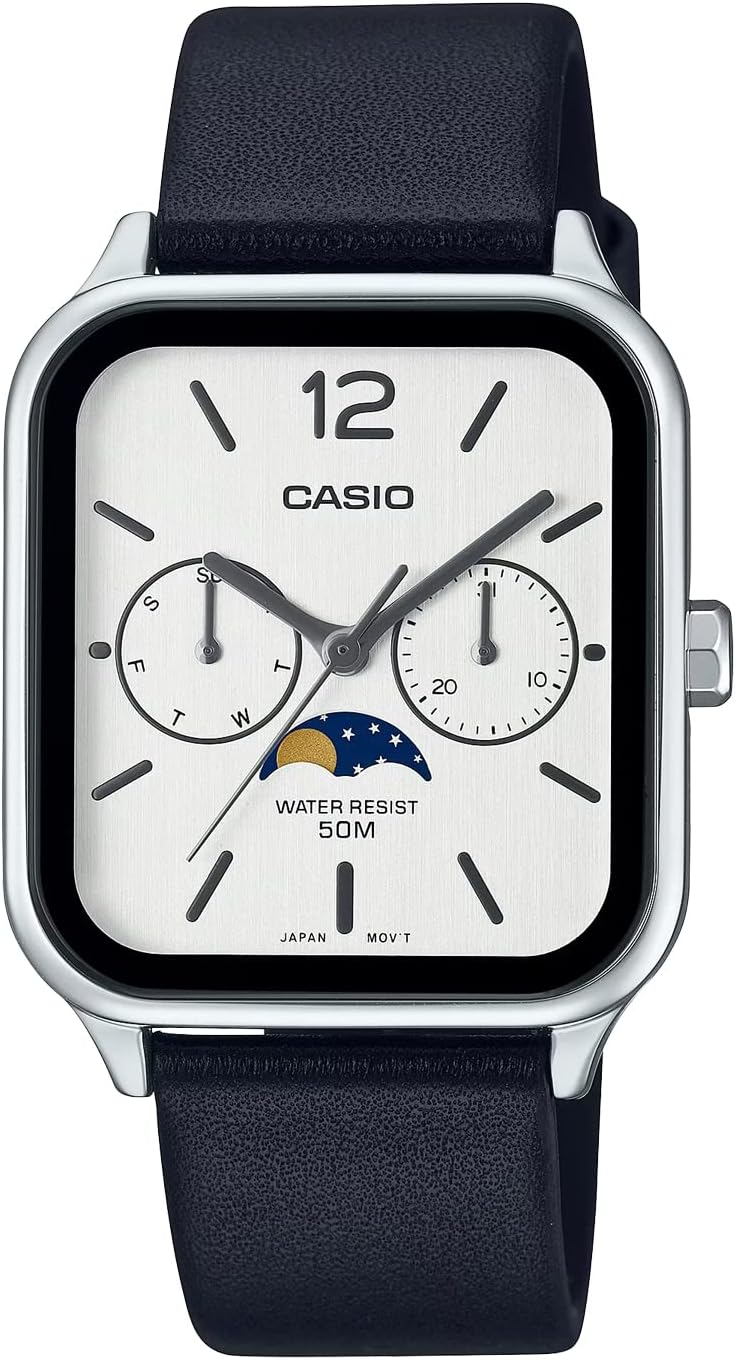 Casio MTP-M3 Series Standard Moon Phase Analog Men's Wrist Watch, Silver