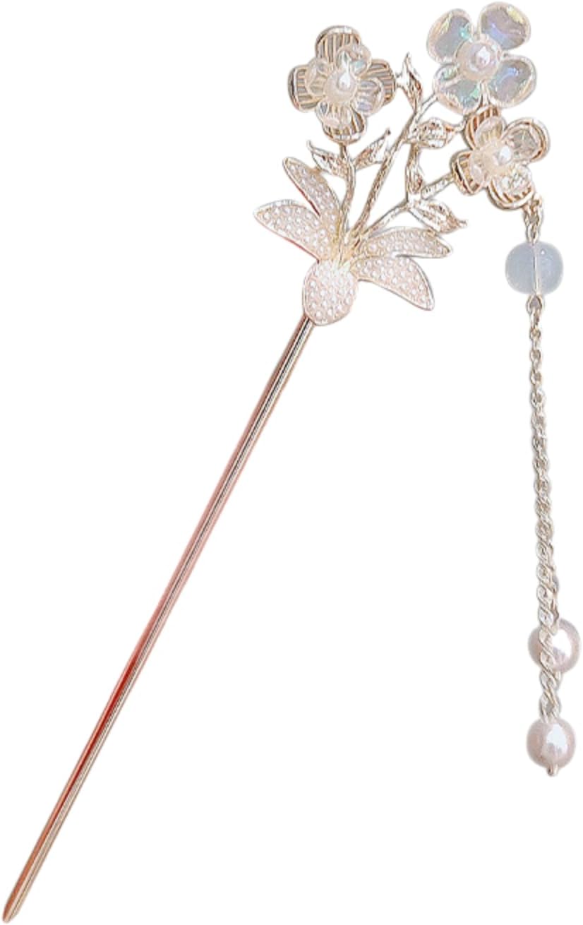 EZ PEACH Cherry Blossom Flower Pearl Hairpin Hair Clip Bangs Hair Closure Kimono Kimono Hair Accessory (Flower 01)