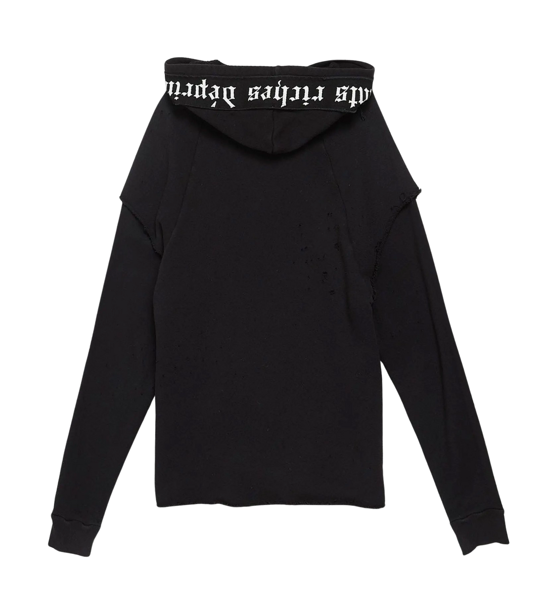 ENFANTS RICHES DÉPRIMÉS 'HOOD LOGO' DISTRESSED DOUBLE LAYER BLACK HOODIE