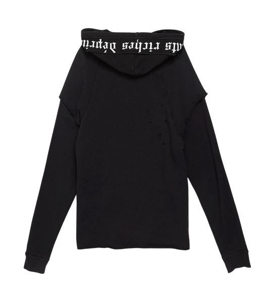 ENFANTS RICHES DÉPRIMÉS 'HOOD LOGO' DISTRESSED DOUBLE LAYER BLACK HOODIE