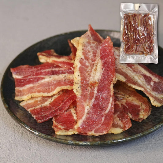 Salt and pepper bacon 30 pieces of bacon, around 7.1 oz (200 g), snacks, delicacies, snacks [Shelf life remaining 45 days or more] [Even better when warmed up in a moist bacon range] [Supervised by