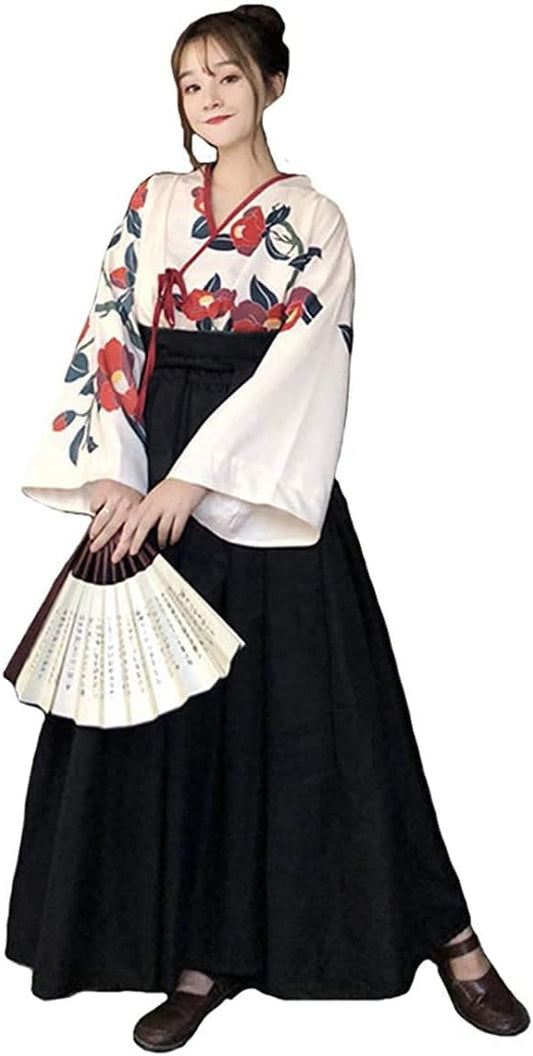 Lady Lazy Taisho Roman, Hakama, Kimono, Chinese Clothing, Cosplay, Ethnic Costume, Women's, Large Size, Crosswear, Long, Camellia Pattern
