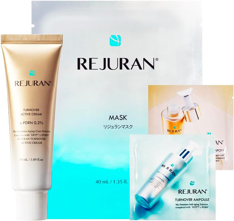 Lijeran Official REJURAN Turnover Active Cream 1.7 fl oz (50 ml) Trial Mask & Ampoule Set of 2 PDRN Gold Skin Care Korean Cosmetics