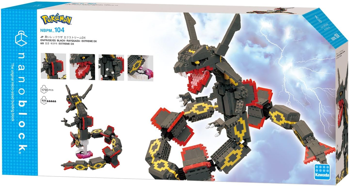 Kawada NBPM_104 Nanoblock, Pokémon, Black, Rayquaza, Extreme DXNBPM_104, 2.8 x 16.5 x 8.3 inches (7 x 42 x 21 cm), For Ages 12 and Up, Interior Hobby
