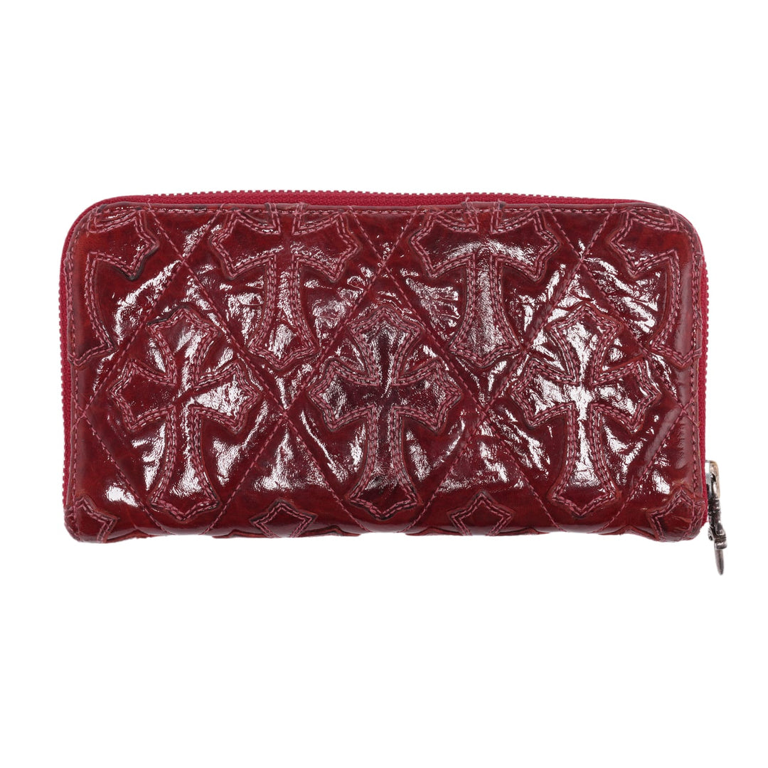 CHROME HEARTS 'RED' PATENT LEATHER CROSS PATCH LONG ZIP WALLET