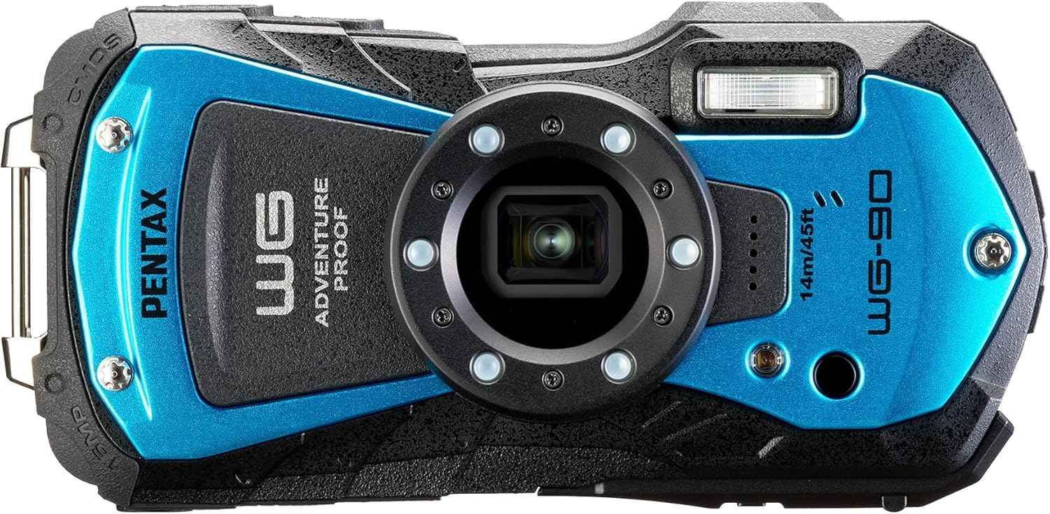 PENTAX WG-90 Blue [Protector Jacket Set] Genuine Waterproof Digital Camera, 39.8 ft (14 m) Waterproof (2 Hours Continuously), 3.6 ft (1.6 m), Shockproof, Dustproof, Cold Resistant to -10°C, Outdoor