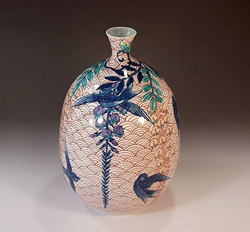 伝統工芸品｜染錦青海波藤燕絵壷｜有田焼・伊万里焼・高級陶器花瓶｜陶芸家藤井錦彩
