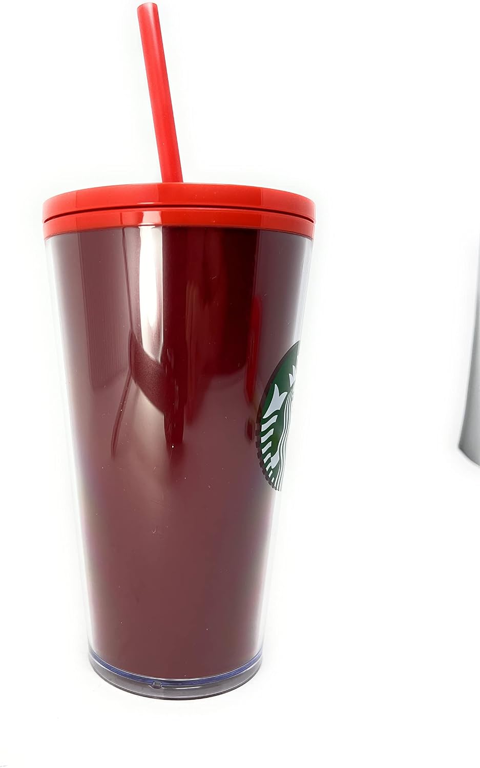 Starbucks - Vaso aislante de 16 oz con brillo rojo festivo y degradado bicolor rojo con pajita