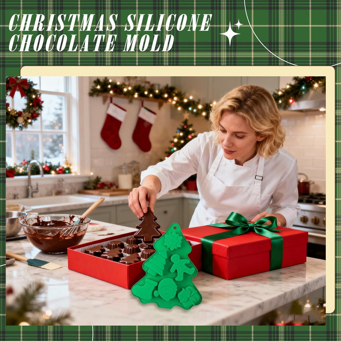 クリスマス チョコレート 型 シリコン - 6穴シリコン製ベーキングツール,立体ケーキ用スノーフレーク・ツリー・サンタ型 | パン菓子 チョコレート クッキー フォンダン カップケーキ トッパー ムース キャンドル エポキシ樹脂 キッチン用