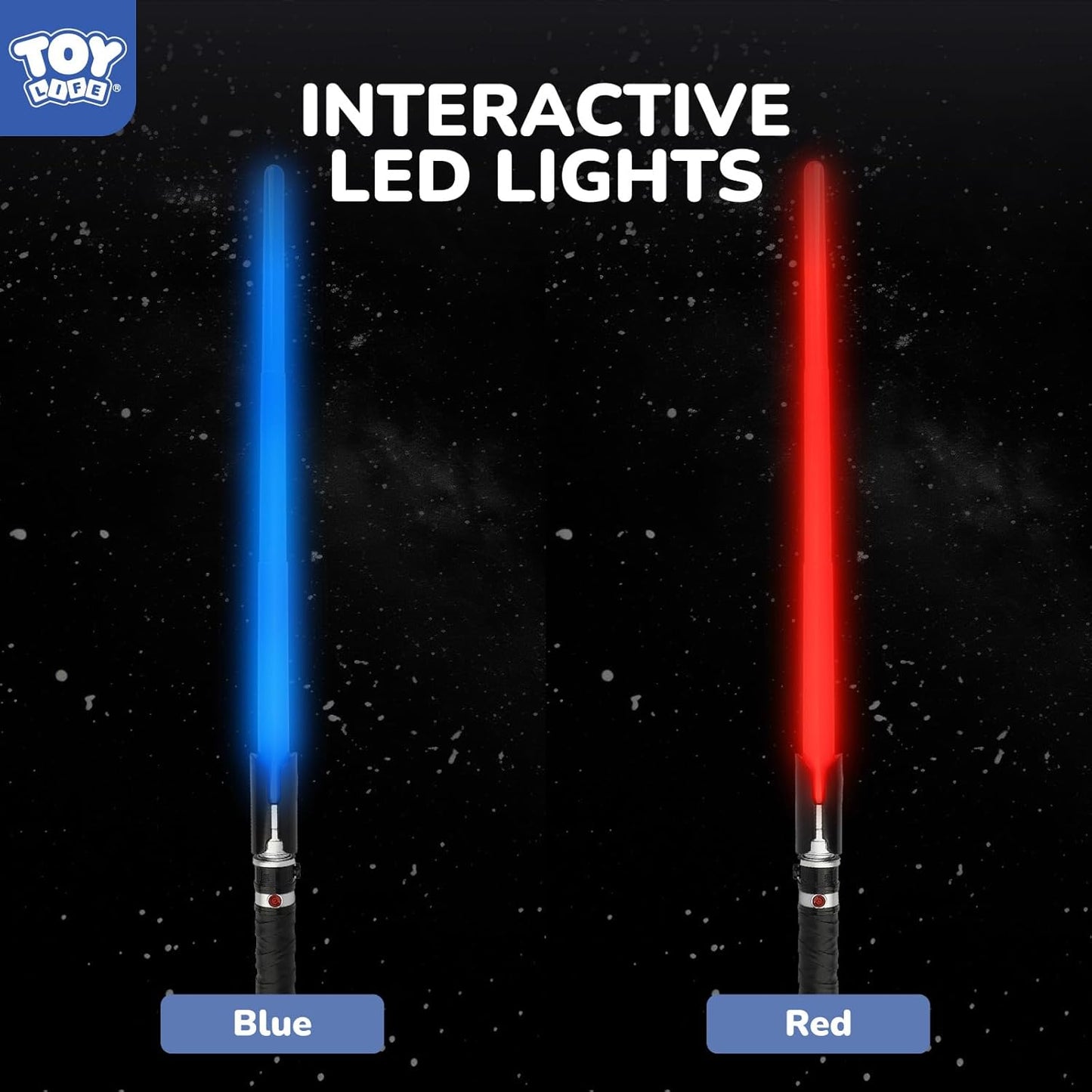 TOY Life 2 en 1 Espada iluminada azul y roja, paquete de 2 para niños, espada iluminada expandible para niños, sables de luz LED + sonido FX, sables de luz duales, juguete iluminado, sable oscuro de