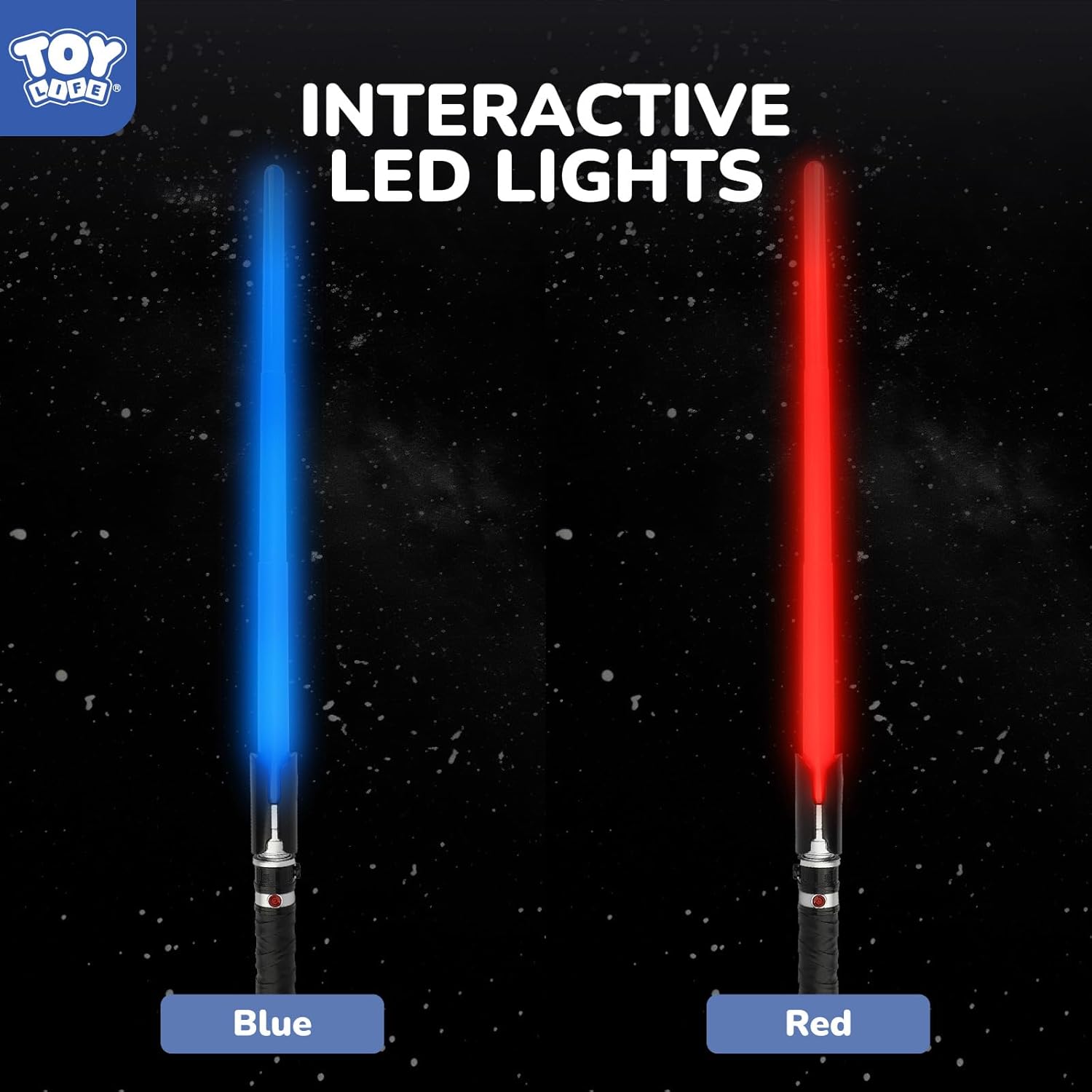 TOY Life 2 en 1 Espada iluminada azul y roja, paquete de 2 para niños, espada iluminada expandible para niños, sables de luz LED + sonido FX, sables de luz duales, juguete iluminado, sable oscuro de