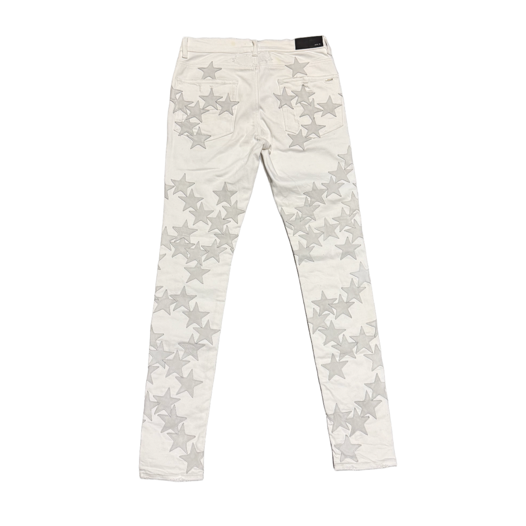 AMIRI X CHEMIST 'GREY STARS' WHITE JEANS