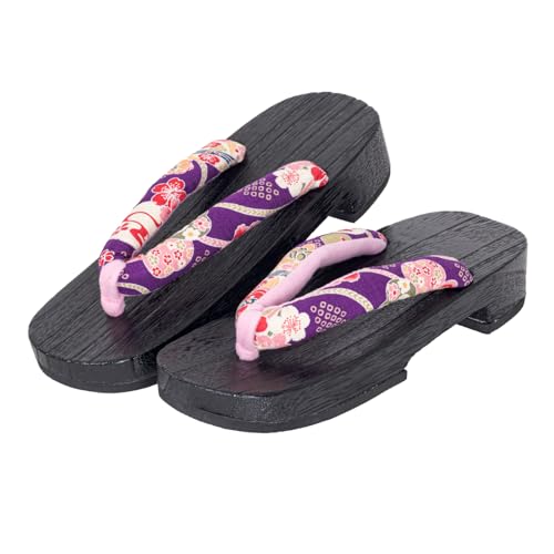 Kimono Living Clogs, Women's Cute (Natural Single Piece Paulownia Yukata Clogs), No Painting, 5 Colors to Choose from M/L