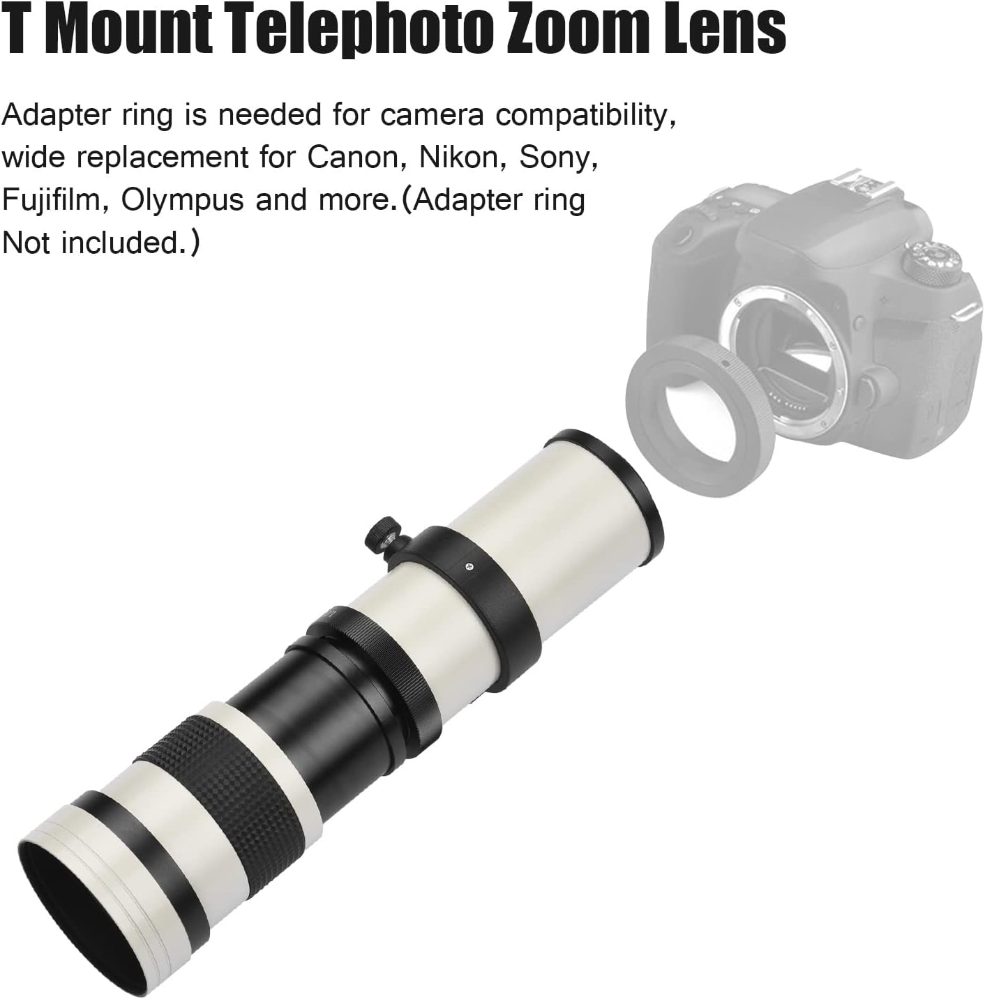Super Telephoto Zoom Lens F/8.3-16 420-800mm T-Mount | For Canon Nikon Sony Fujifilm Olympus Cameras | Universal 1/4 Thread Replacement