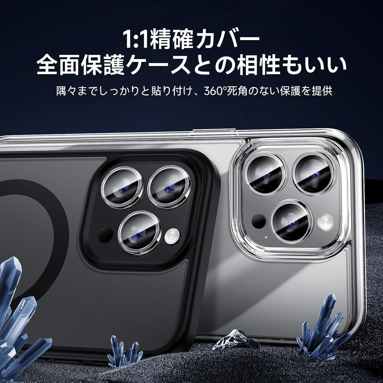 MAGIC JOHN iPhone15 Pro/15 Pro Max Camera Film, Black Edging, Opener, Easy Installation, Camera Protective Film, Overexposure Prevention, Dustproof, Camera Cover, Clear