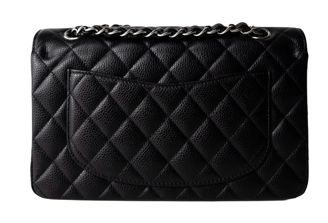 CHANEL 'BLACK CAVIAR' CLASS FLAP SMALL BAG SILVER HARDWARE