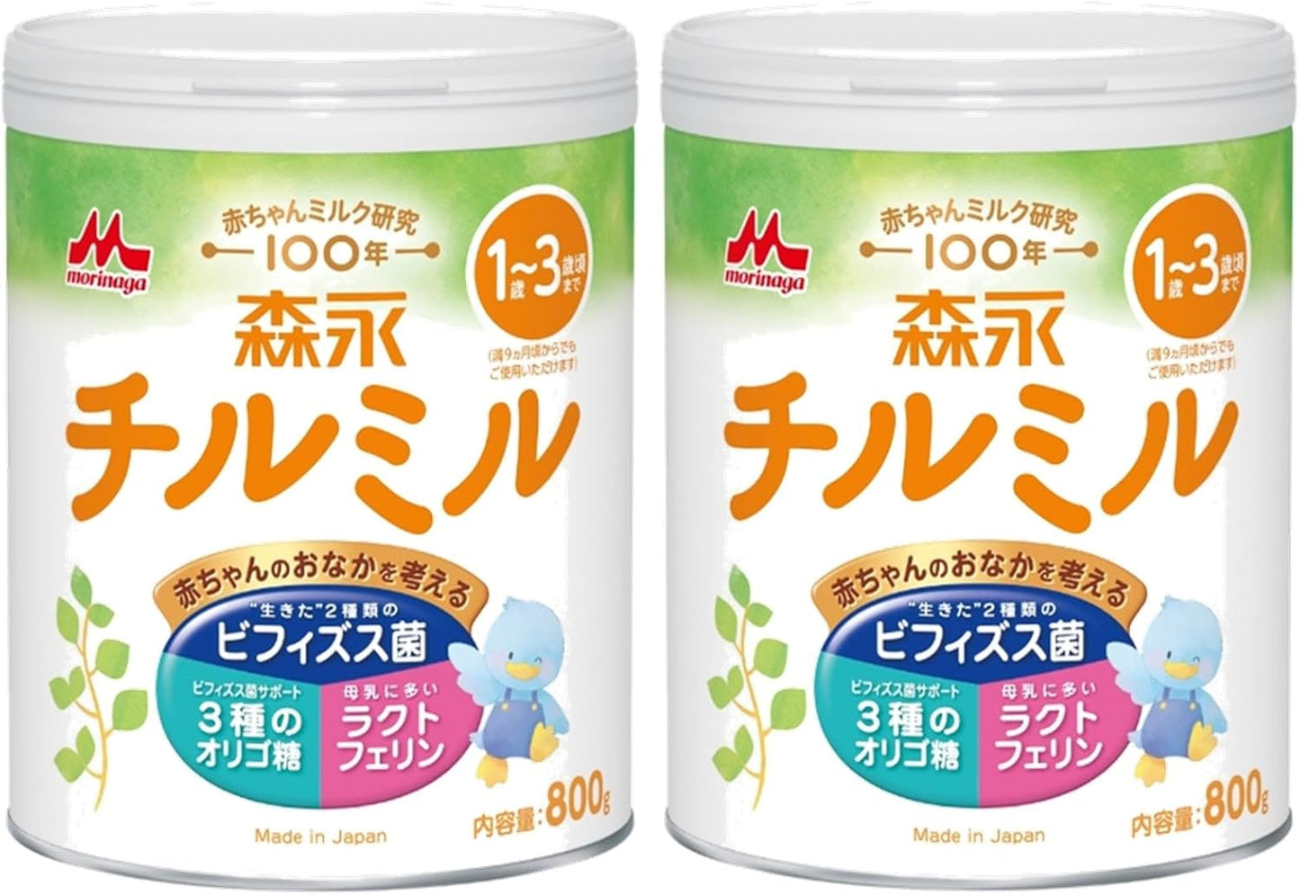 Morinaga Follow-up Milk, Chill Mill, 28.7 oz (800 g) x 2 Cans Pack, (1 - 3 Years Old (Can Be Used Even After 9 Months), Powdered Milk, Bifidobacteria, Oligosaccharide, Lactoferrin, (