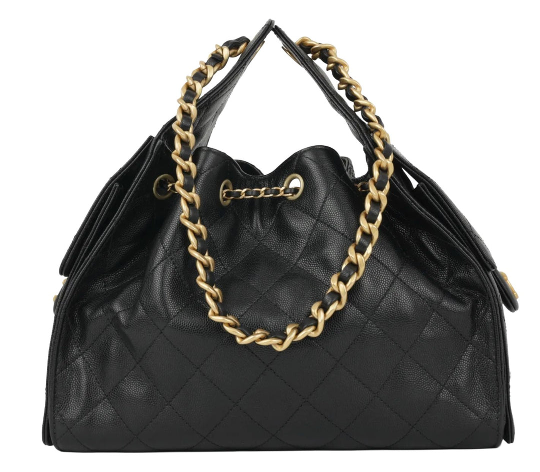 CHANEL 'BLACK QULITED CAVIAR' 25 MINI GOLD HARDWARE HANDBAG