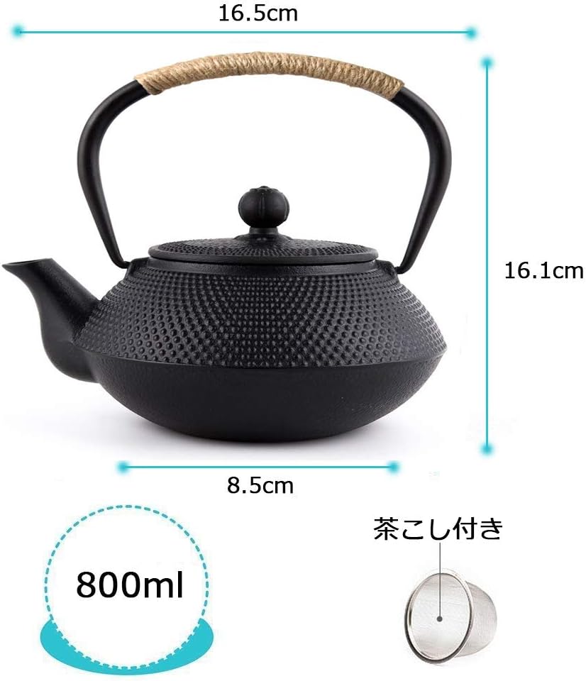 Iron Kettle Teapot Iron Supplement No Enamel Direct Fire Use IH Compatible Traditional Craft Hail 0.8L