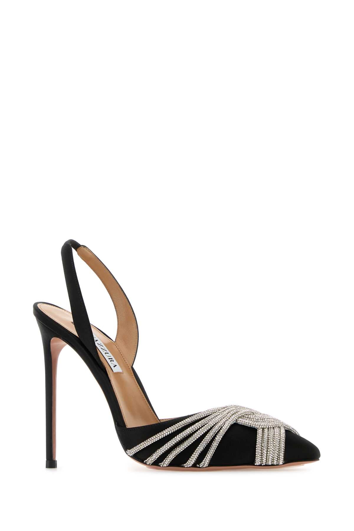 Aquazzura Black Satin Gatsby Sling 105ポンプ - Image 2