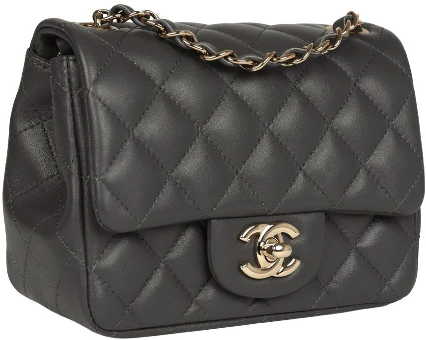CHANEL 'GREY' MINI SQUARE GOLD HARDWARE FLAP BAG