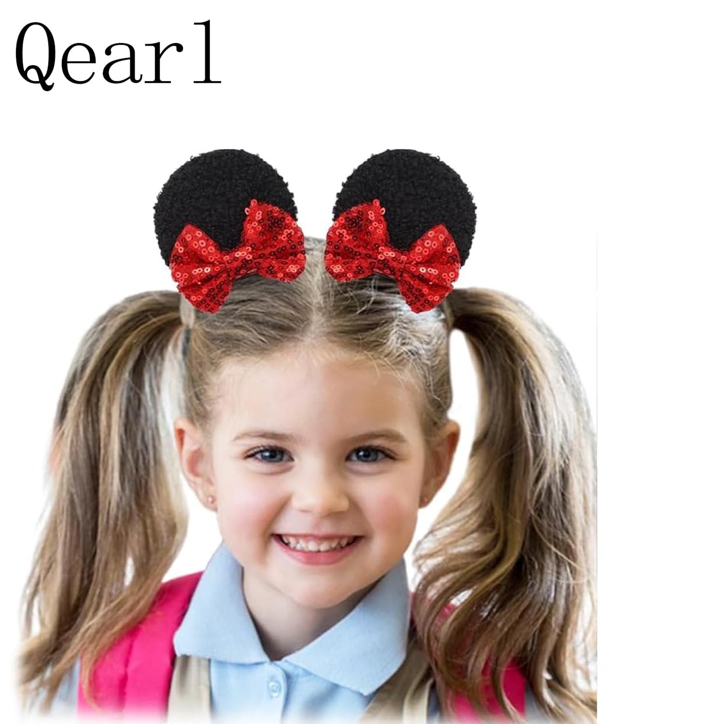 Qearl 12 piezas de orejas de ratón de lentejuelas, lazos para el pelo de ratón con pinzas de cocodrilo, accesorios para el cabello para parque temático, decoración de fiesta de disfraces para niñas pequeñas