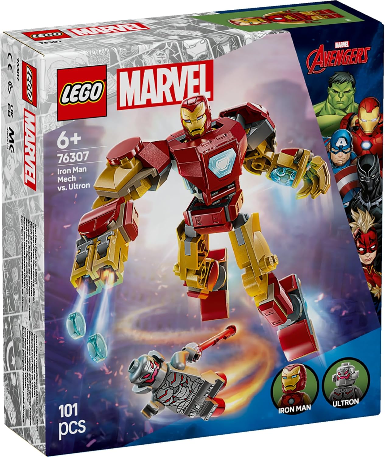 LEGO Marvel Iron Man Mech vs. Ultron Toy, Building Block, Educational, Birthday Gift, Present, Blocks, Boys, Girls, Children, 6, 7, 8, 9 Years, Marvel Merchandise, Figure, 76307