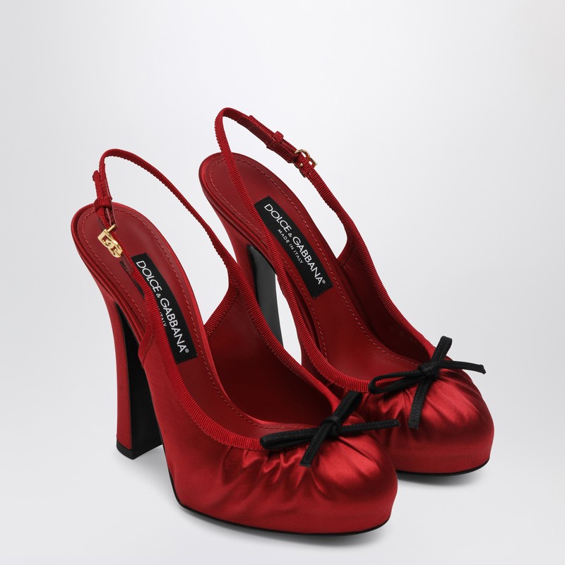 Dolce  Gabbana ドルチェ＆ガッバーナレッドサテンハイスリングバック - Image 2