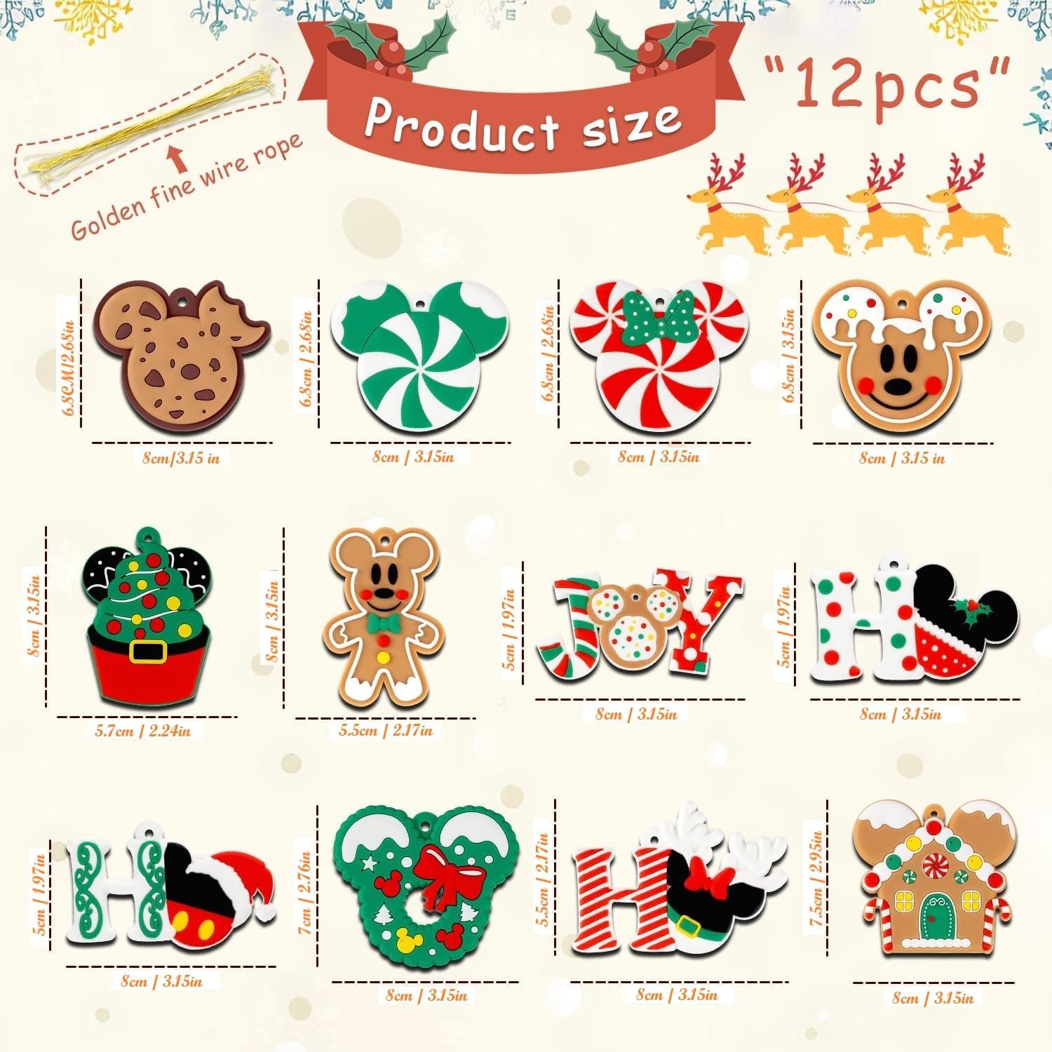 12 piezas de decoraciones navideñas con hilos finos dorados, adornos de ratón de madera para árboles de fiestas navideñas, decoraciones de fiesta para colgar en árbol, hogar, chimenea (verde)