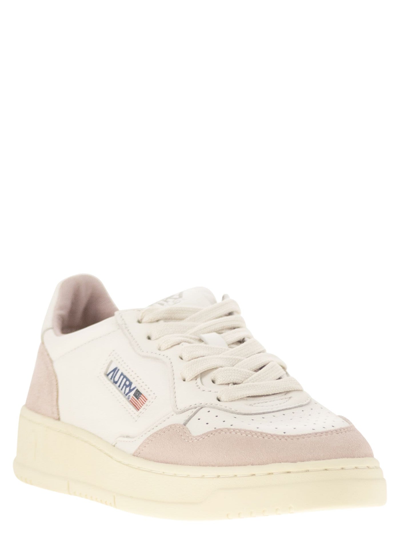 Autry Medalist Low White LeatherとSuede Sneakers In Powder - Image 2