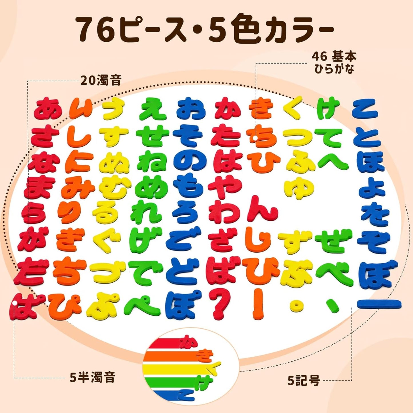 Hiragana Magnets, 76 Pieces, Japanese Magnets, Bath, Refrigerator, Whiteboard Compatible, Educational Toy, Montessori Learning, Playing Words and Letters, Storage Bottle Included