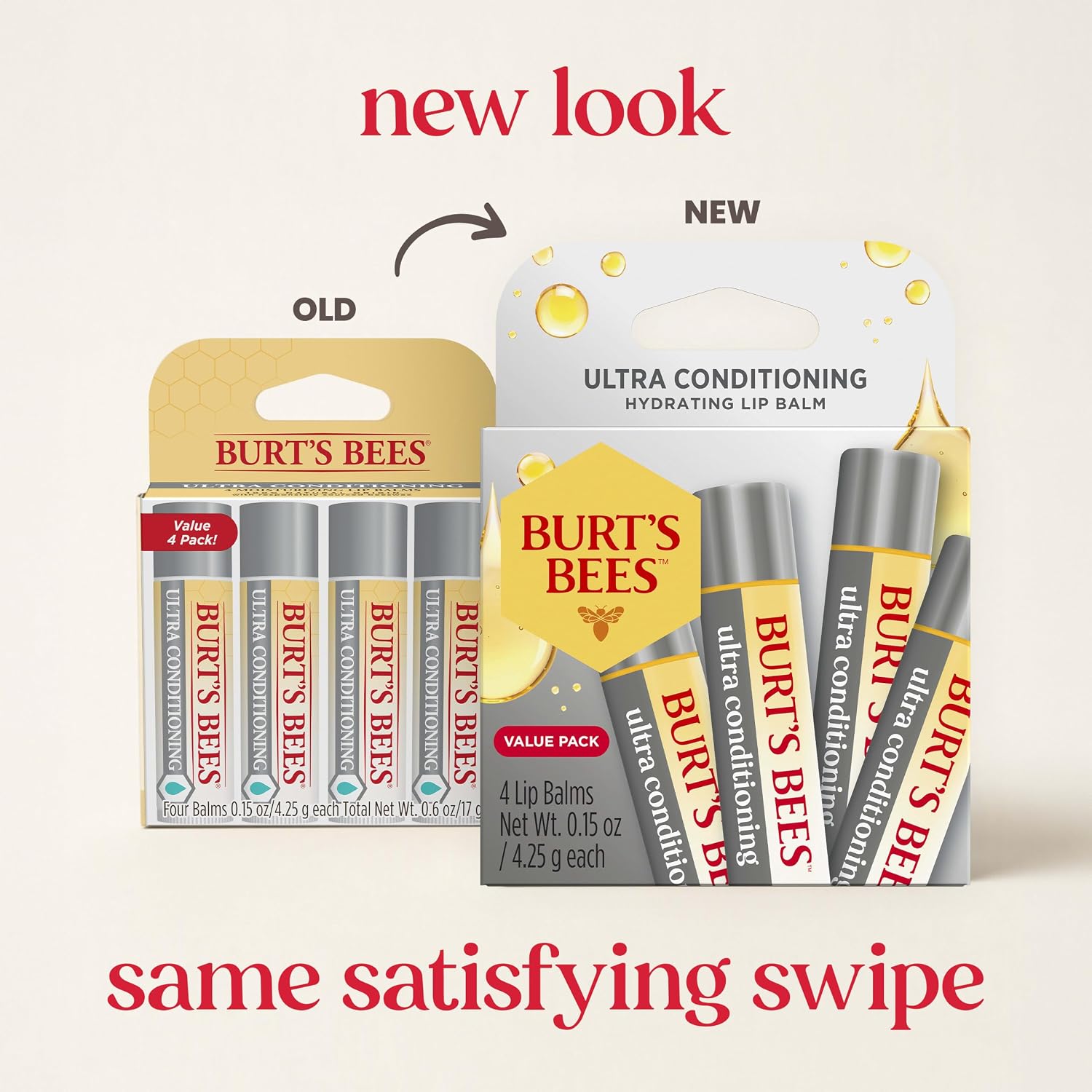 Burt's Bees Bálsamo labial, cuidado de labios hidratante, 100% de origen natural, ultra acondicionador con karité, cacao y manteca de kokum, 0.15 onzas, cuatro tubos