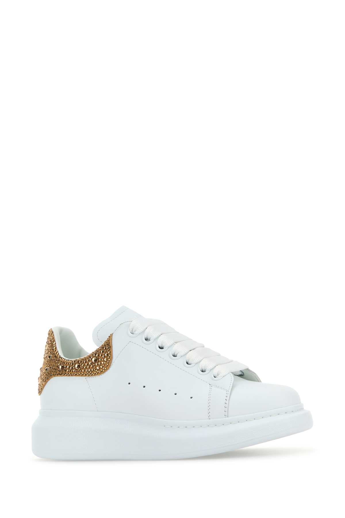 Alexander Mcqueen アレクサンダー・マックイーンの白い革のスニーカーが装飾されたシードヒール - Image 2