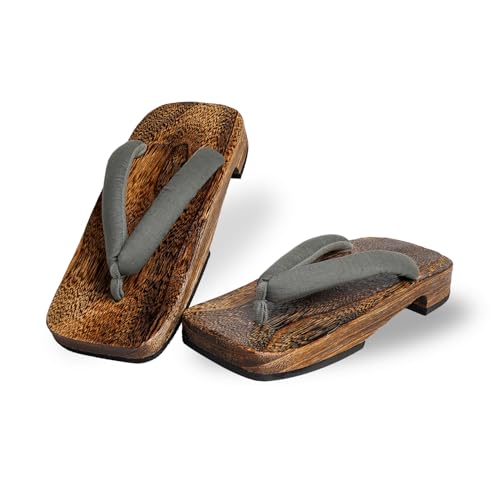 Amemari Geta Clogs, Men's, Zori Sandals, Yukata, Authentic, Paulownia Clogs, Black Painted Paulownia Clogs, Soft Thong, Cotton Linen Plain Thong, Easy to Walk, Large Size, Thick Sole, Gentle, Men's,
