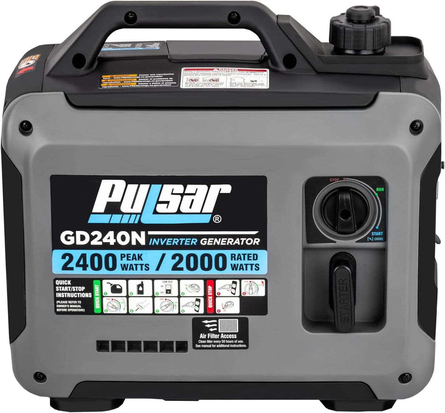 Pulsar 2,400W ポータブルガス駆動静音インバーター発電機 USBコンセント&パラレル機能付きGD240N