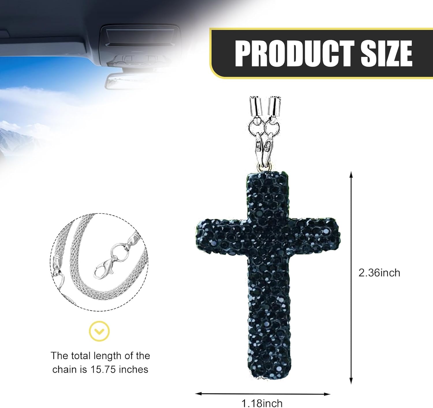 Adorno colgante para automóvil, colgante de fe con cruz brillante, diamantes de imitación incrustados a prueba de óxido, dije de decoración de espejo retrovisor estilo hip hop, accesorio