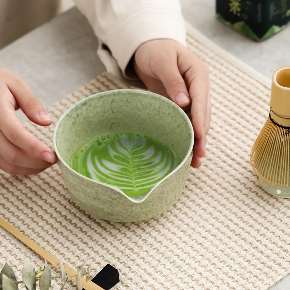 Chaksy Matcha Set, Japanese Tea Set Includes Matcha Bowl with Spout, Matcha Holder, Bamboo Matcha and Bamboo Scoop