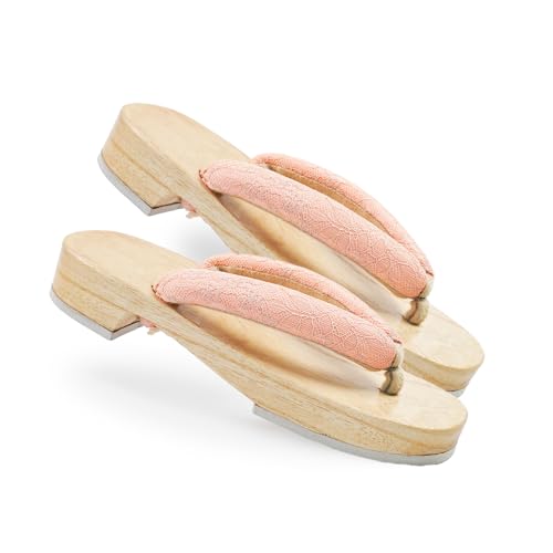 Amemari Women's White Wood Yukata, Lace, Embroidery, Mimosa Embroidery, Fashionable, Painless, Plump Thong, One-class Top Clogs, Beautiful Wood Geta, Yukata Accessories, Dull Color, Thong, Clogs